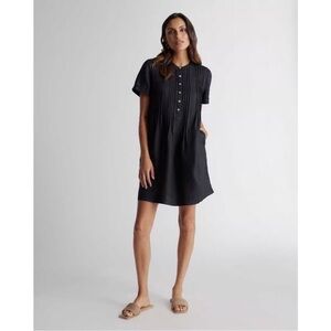 Quince Black Short Sleeve European Linen Dress